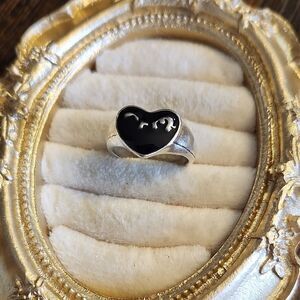 Heart-Shaped Black Silver Ring Size 7.5